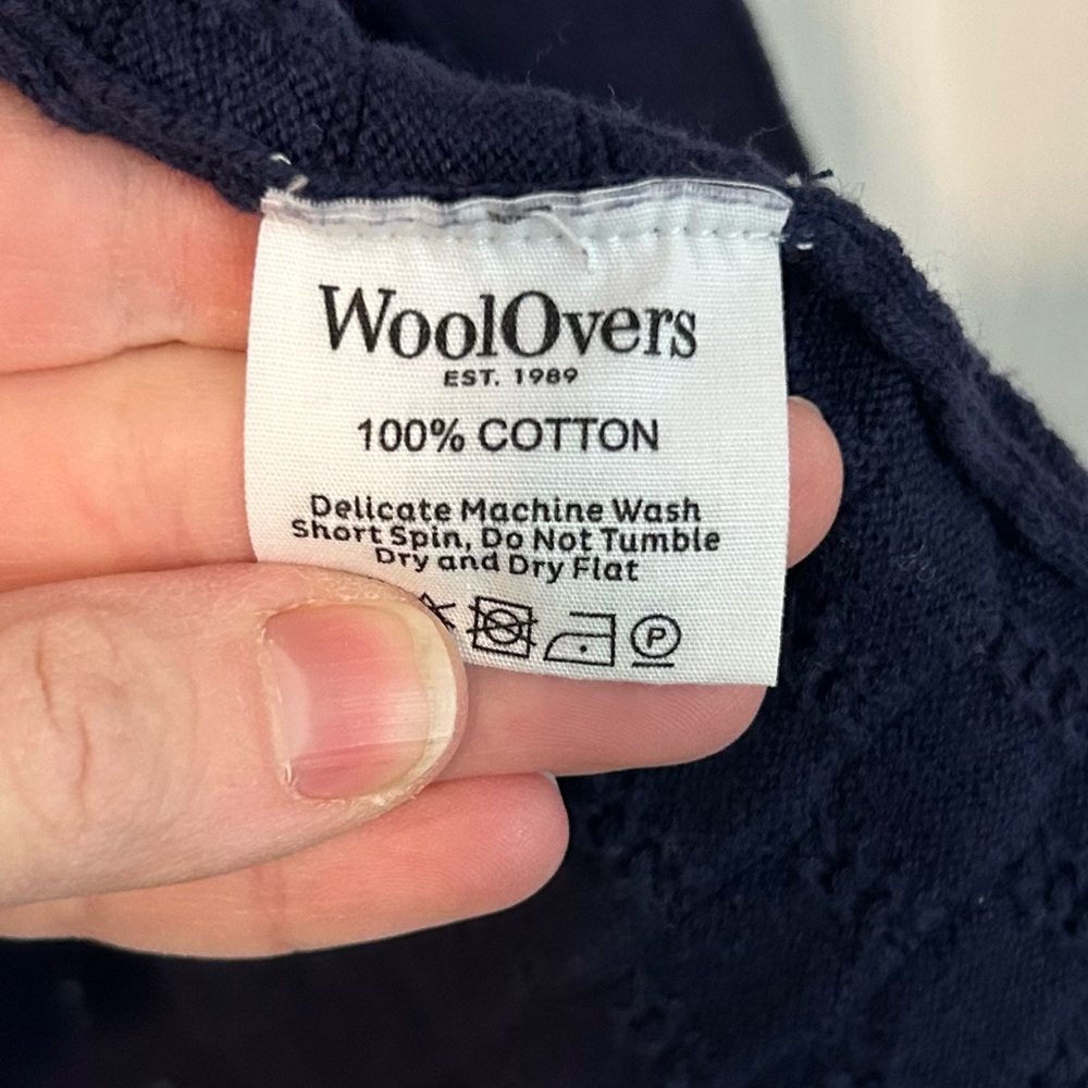 WoolOvers Open Front Navy Cardigan Short Sleeve Oversized 100% Cotton Sz Medium - Picture 8 of 8